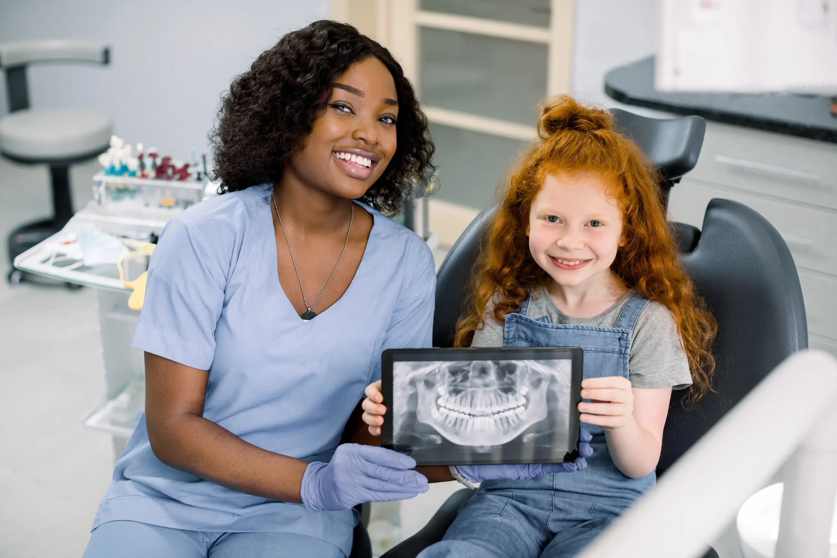 A child receiving a digital dental X-ray